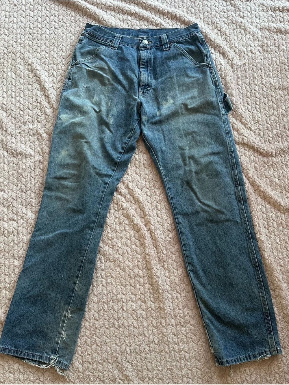 Wrangler 32x34 Carpenter Jeans Distressed Faded Blue Workwear Y2K